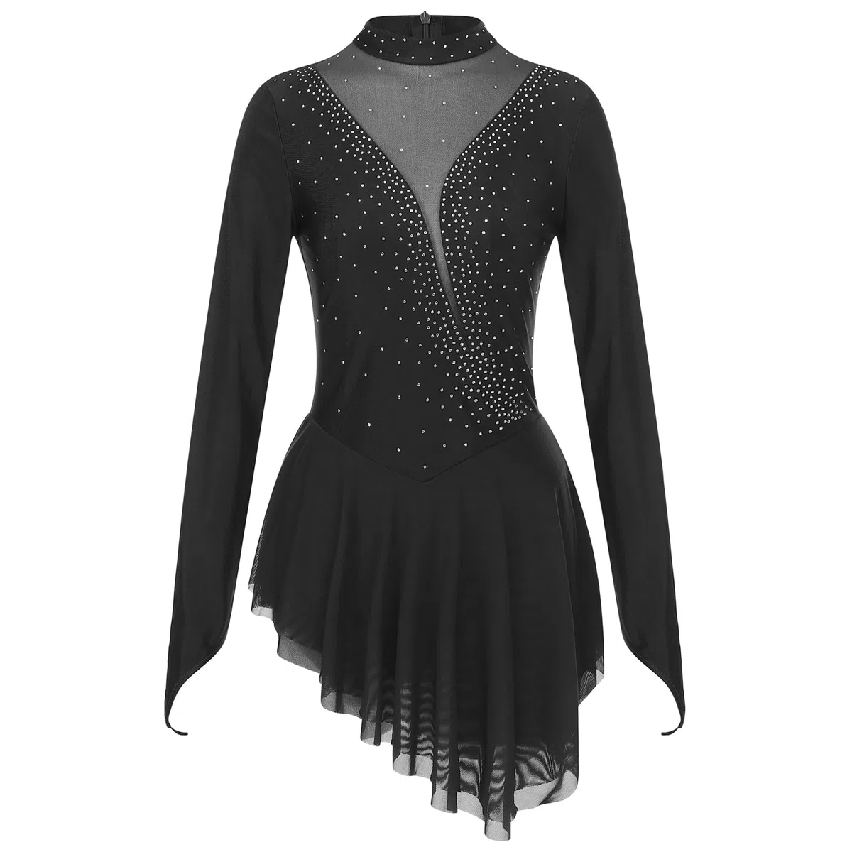 Oyolan Vestito da donna Pattinaggio Artistico Strass Manica Lunga Body Ginnastica Danza Vestito Spettacolo S-XXL