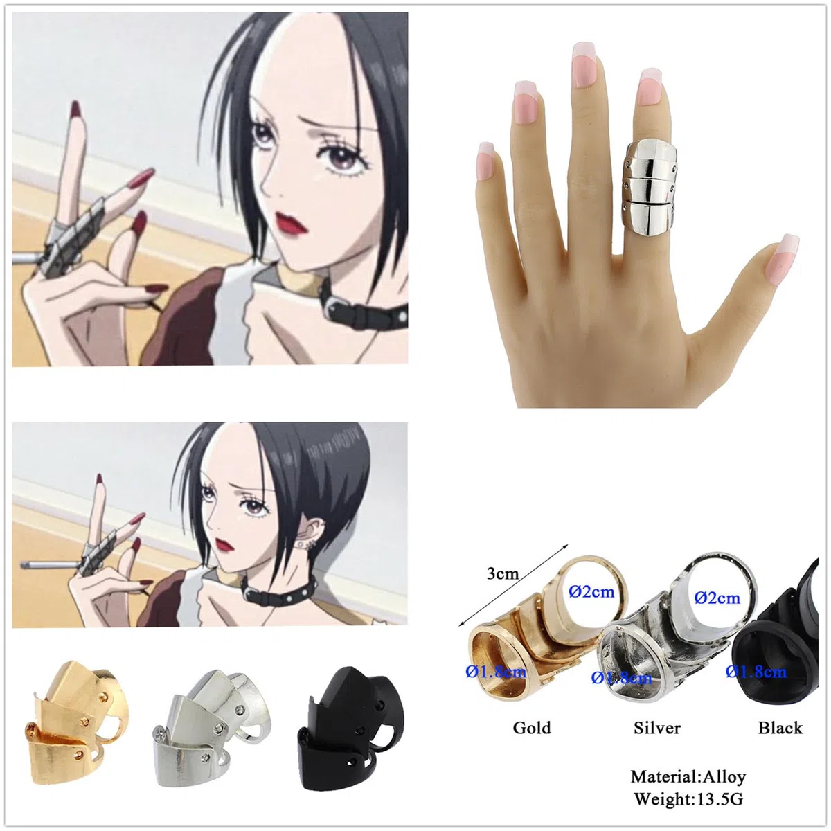 XHBTS Nana Anime Collana Keychian PU Girocollo e Adesivi Cosplay Anello per Nocche Gotico Osso Punk Gioielli Accessori Puntelli, Metallo, Perla