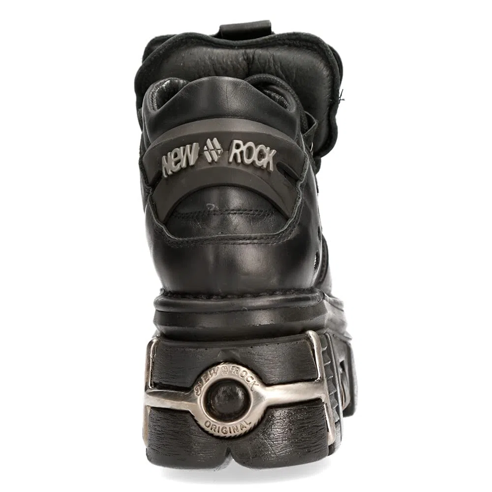 New Rock - Metallic Urban Black Shoes M.106-S112, Scarpe da uomo nere con piattaforma e decorazioni metalliche
