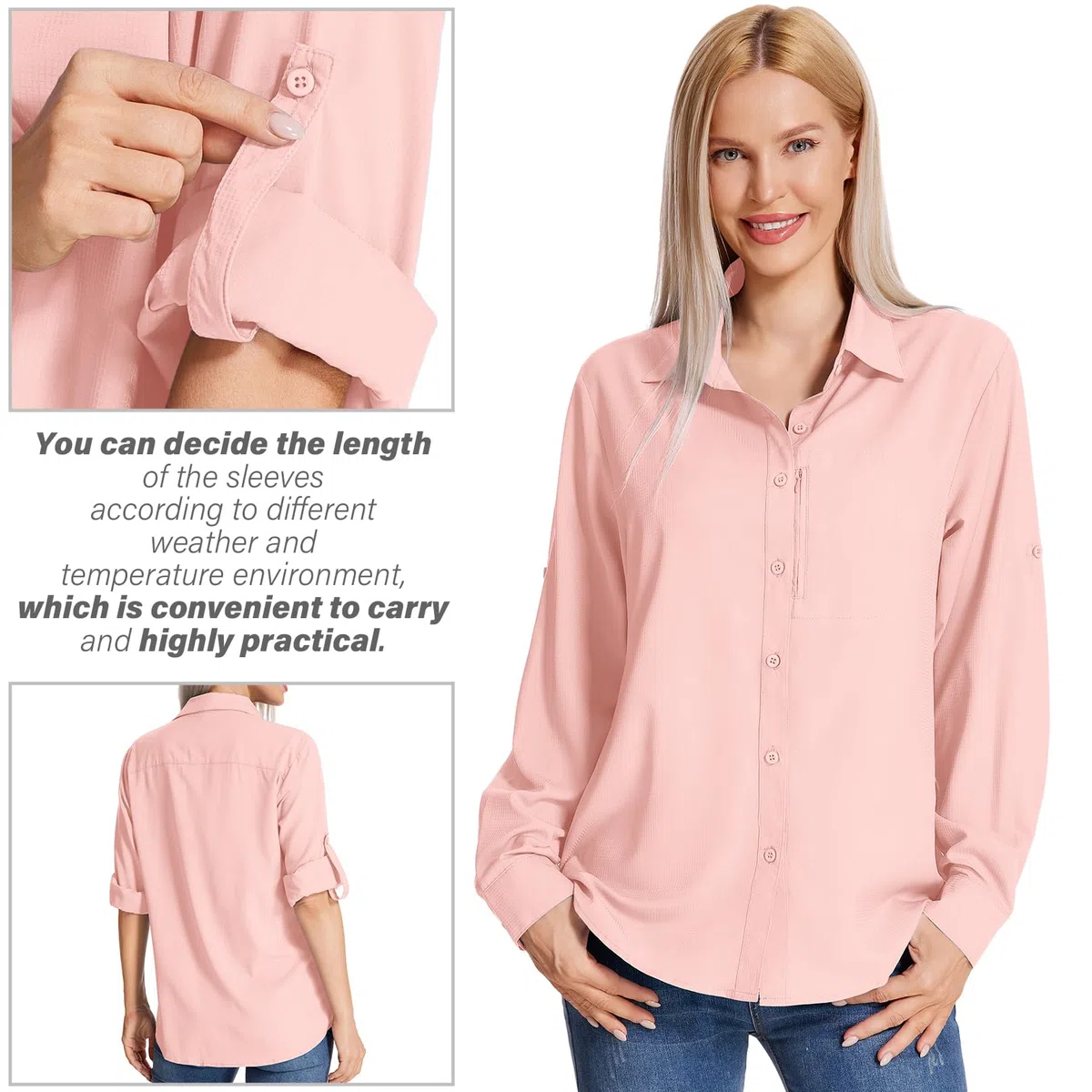 yeyity Camicia da donna con protezione UV, a maniche lunghe, ad asciugatura rapida, per escursioni, per vacanze in spiaggia, elegante