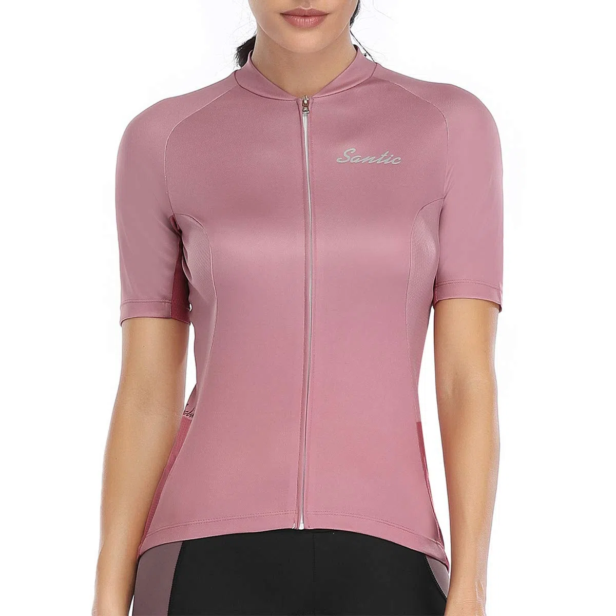 Santic Donne Magliette da Ciclismo Maglie Maniche Corte Traspirante Leggero Zip Integrale Estiva Bici Camicie Bianco