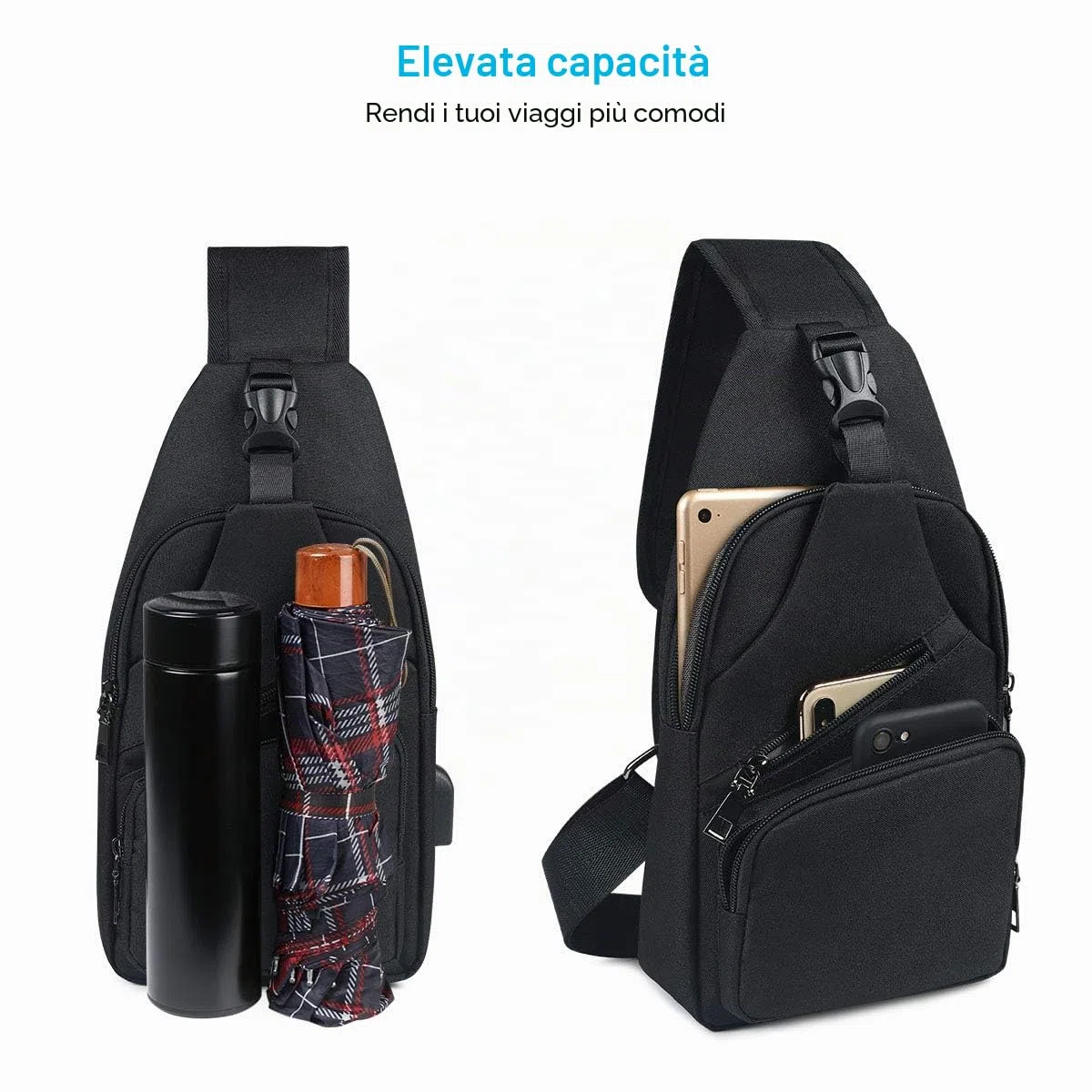 flintronic Zaino Monospalla Sling Bag, Borsa a Spalla Uomo, Borsello Tracolla (includere 1 Cavo USB)