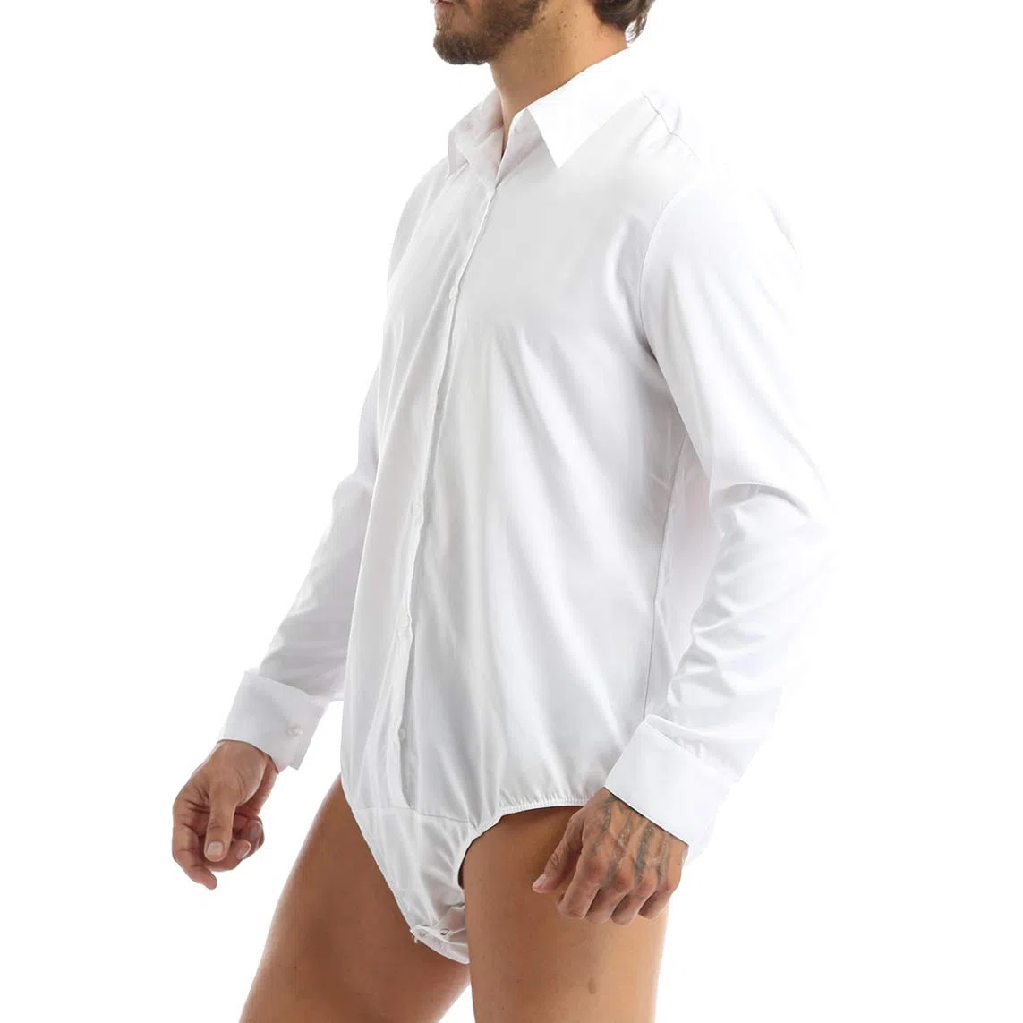 inhzoy Camicia Bianco da Ufficio Bodysuit Danza Latino Uomo Costumi da Ballo Bottoni di Base Dancewear Tango Zumba Samba Rumba Pratica Slim Fit Competizione