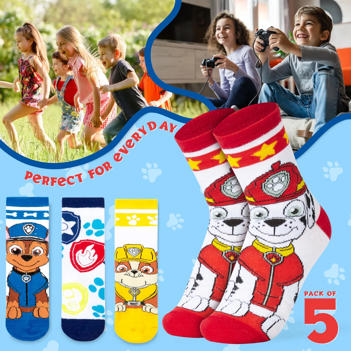 Paw Patrol Calzini Ragazzo Divertenti, Confezione da 5 Calze Bambino Morbido e Traspirante, Idee Regali per Bambini