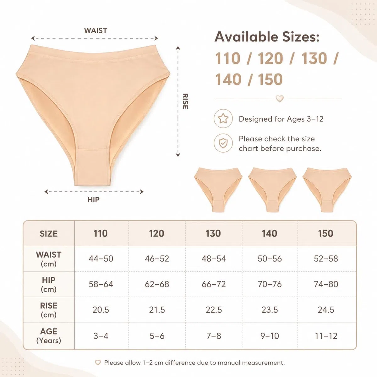 Artomnivera 3 Pack Girls Dance Underwear – Seamless High-Waisted Ballet Knickers for Dance Gymnastics – Skin Coloured Pants for Girls Aged 3–12 – Nude Ballet Briefs & Gym Pants