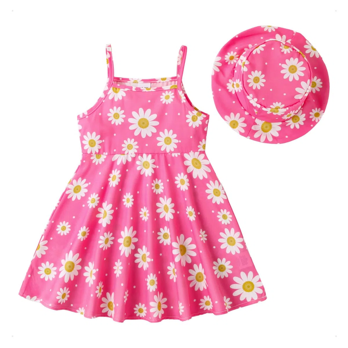 Vestito Bambina a Senza Maniche - Margherita Vestito Neonata Abito + Cappello 2 Pezzi Set, Fiore Vestito Bambina Abito Abbigliamento Primavera Estate per 0-3 Anni (Verde/Rosa)