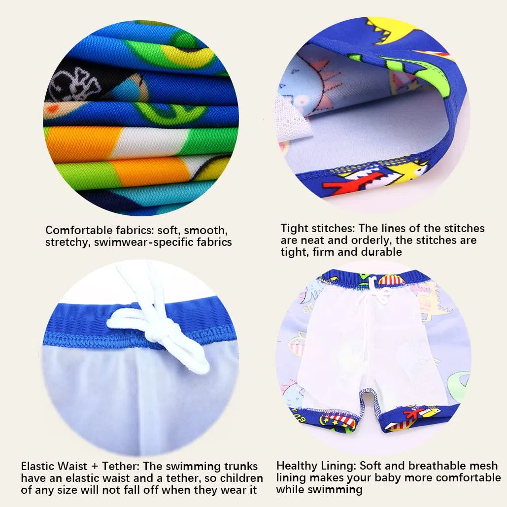 Confezione da 2 pantaloncini da bagno per bambini da 1 a 11 anni, costume da bagno con dinosauro e squalo