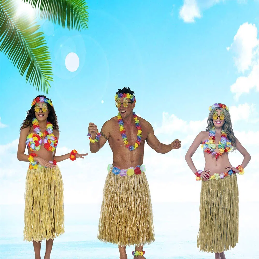 Set Costume Hawaiano ，Hula Gonna in Erba con Fiori Costume Set, Elastico Luau Erba e Hawaiano Fiori Braccialetti, per Hawaiian Decorazioni per Feste