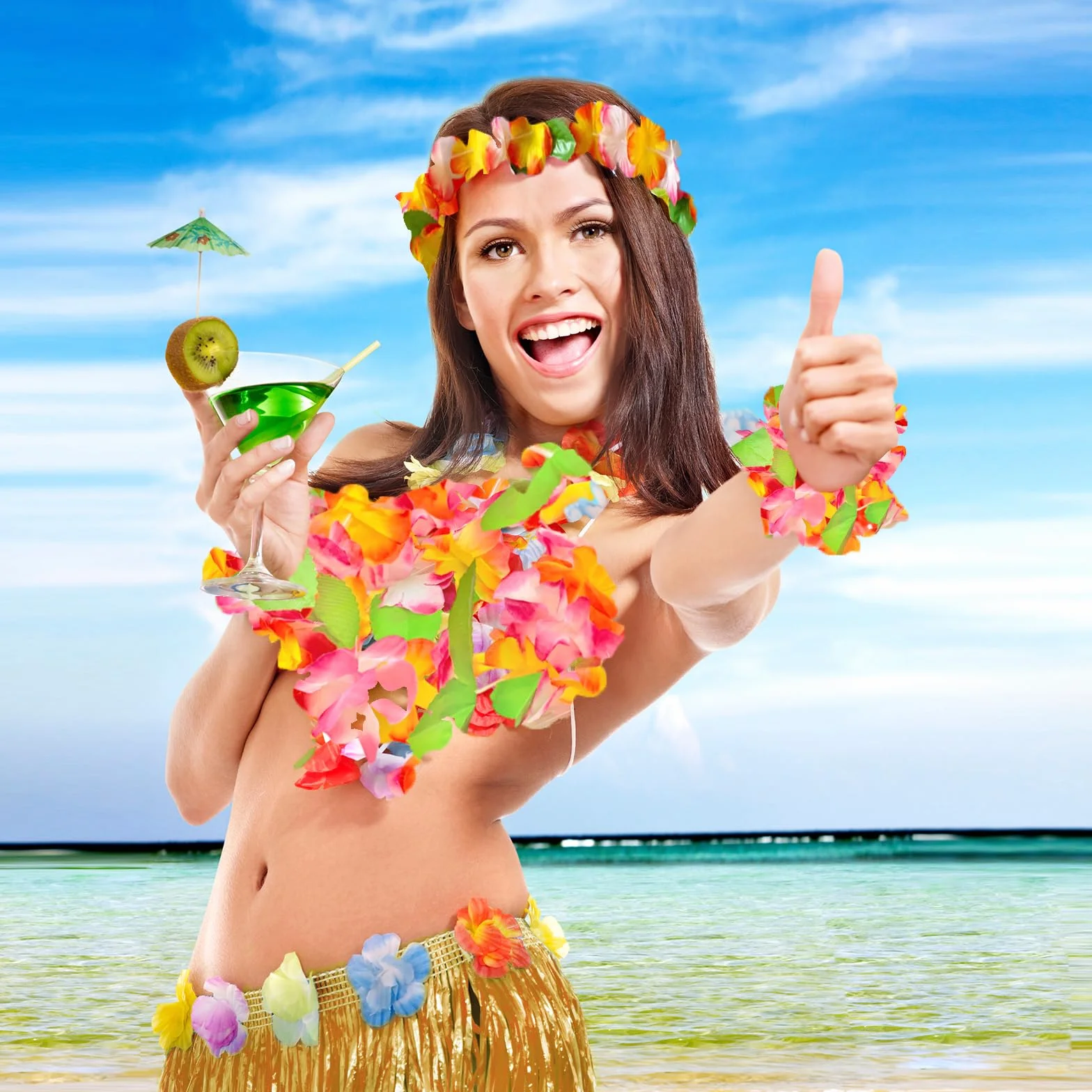 6 decorazioni hawaiane Leis per feste, collane con fiori, bracciali, fascia per capelli, occhiali da ananas, gonna hawaiana per adulti, travestimento per feste in spiaggia, feste notturne e
