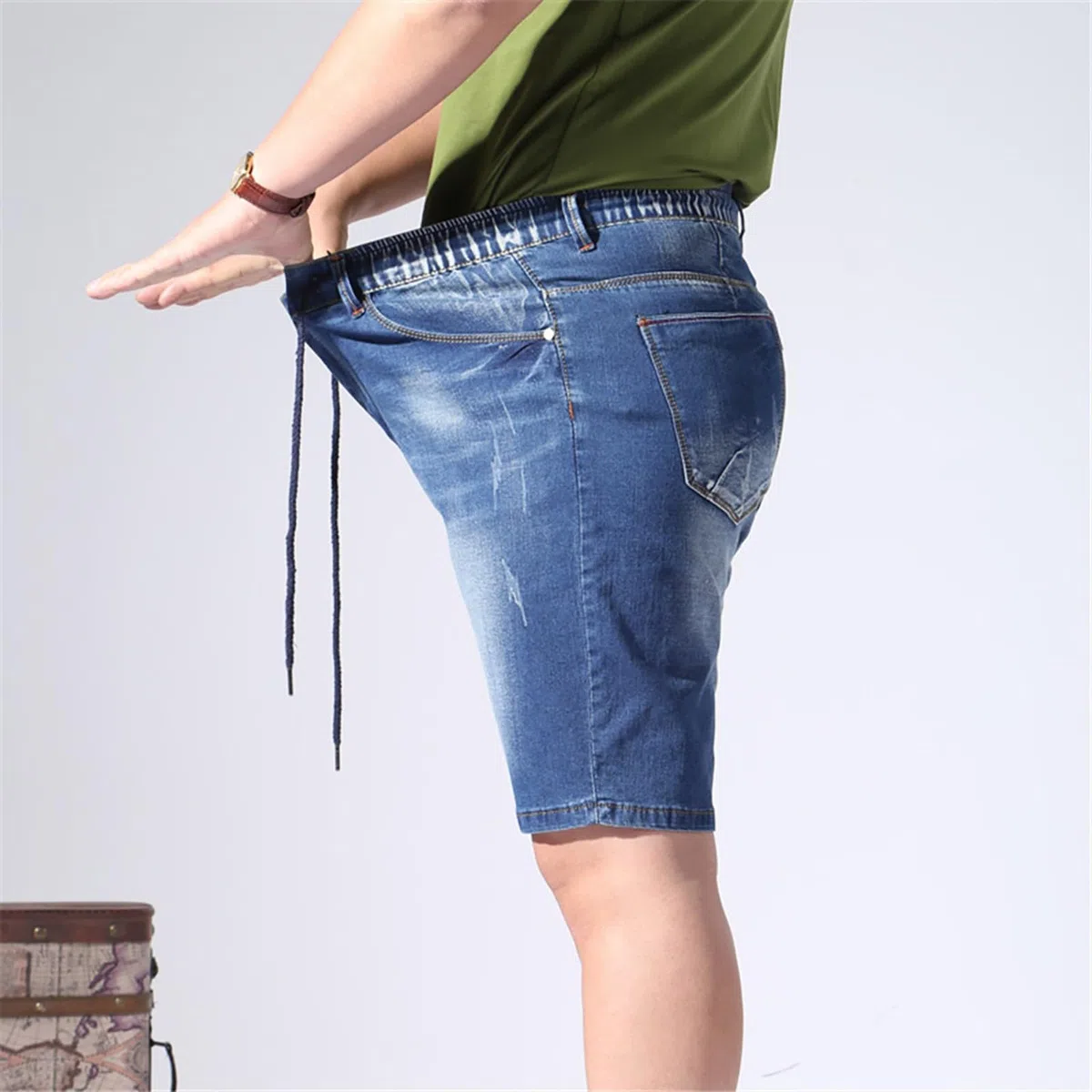 Jeans da uomo, estivi, casual, con elastico in vita, coulisse e tasche, pantaloni cargo oversize, pantaloni corti da allenamento, pantaloncini sportivi