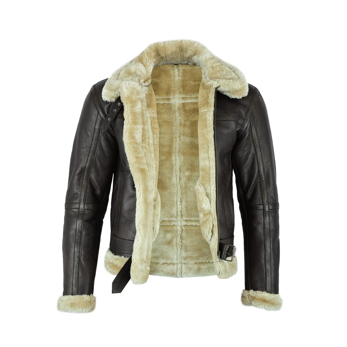 Leatherick Uomo Marrone Aviator Vera Pelle di capra Pelle Shearling Stile Vintage Bomber Giacca Volante