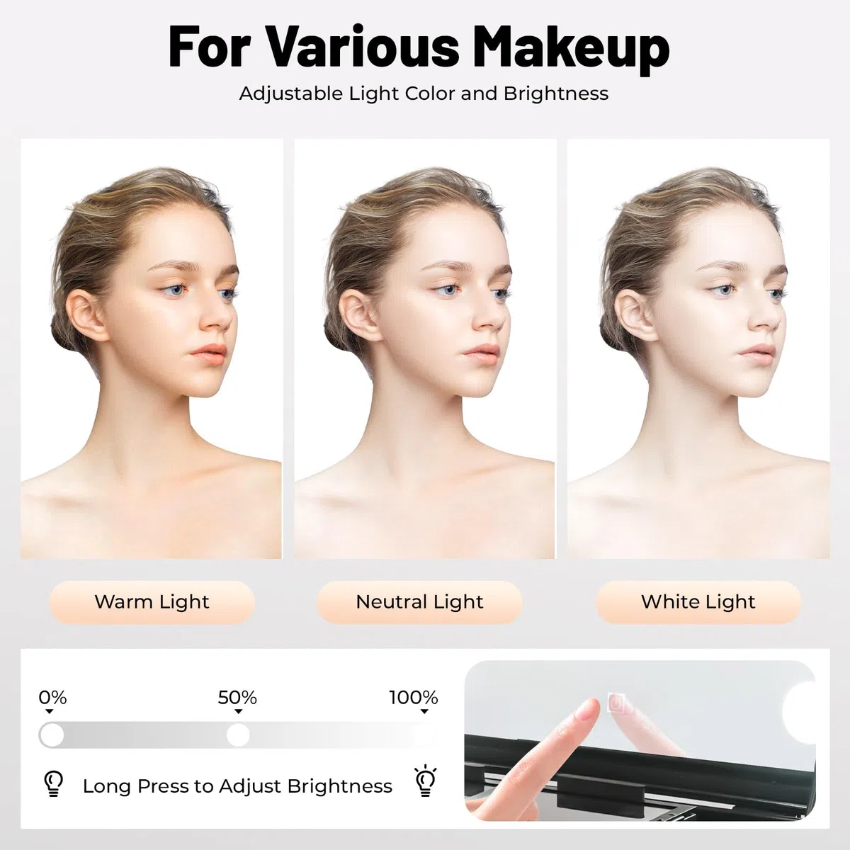 Valigetta MINRS per cosmetici e trucchi, con specchio, luce e ruote, altezza regolabile e chiudibile, Nero