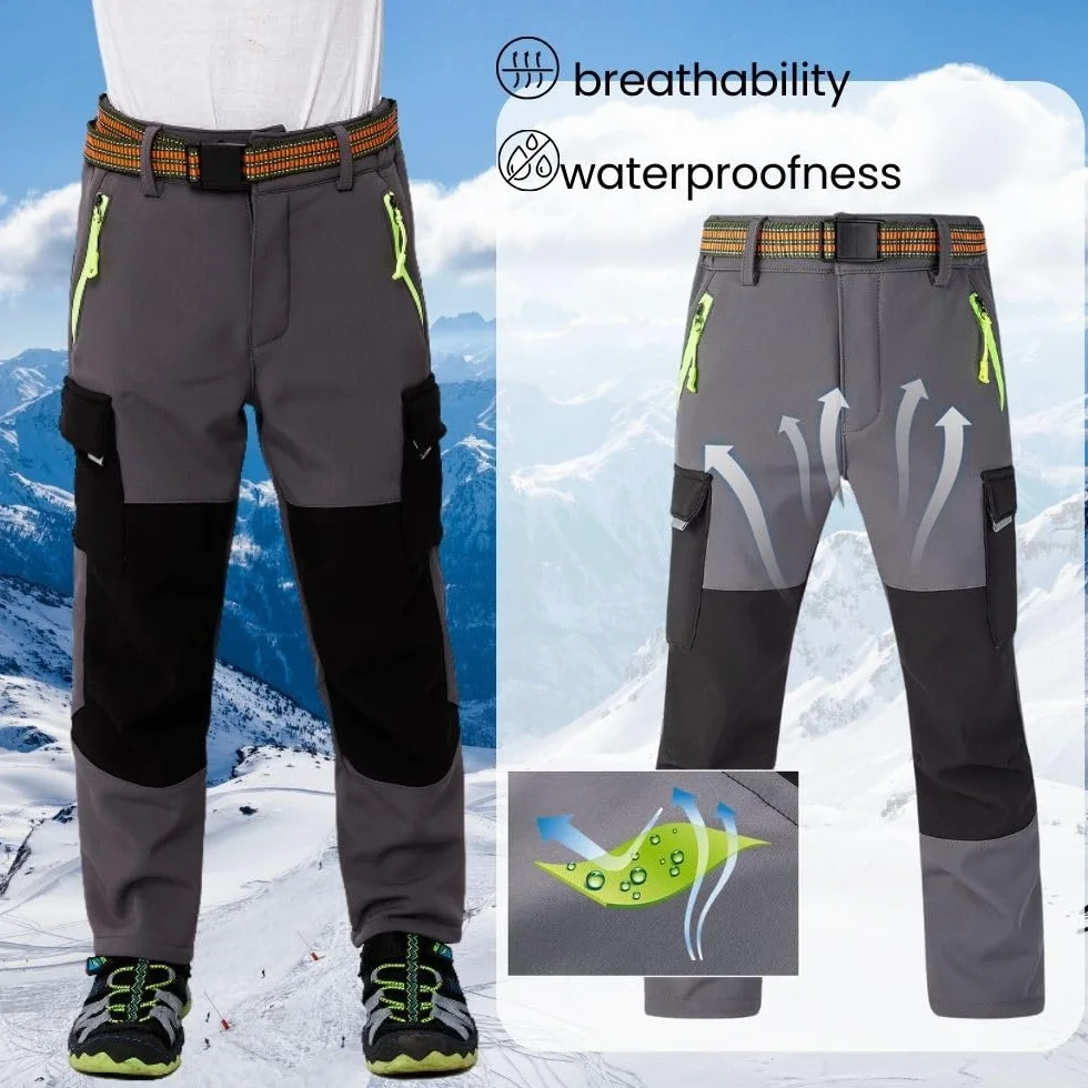 Pantaloni termici impermeabili per ragazzi e ragazze, pantaloni da neve invernali, pantaloni cargo imbottiti, pantaloni da sci softshell, per bambini