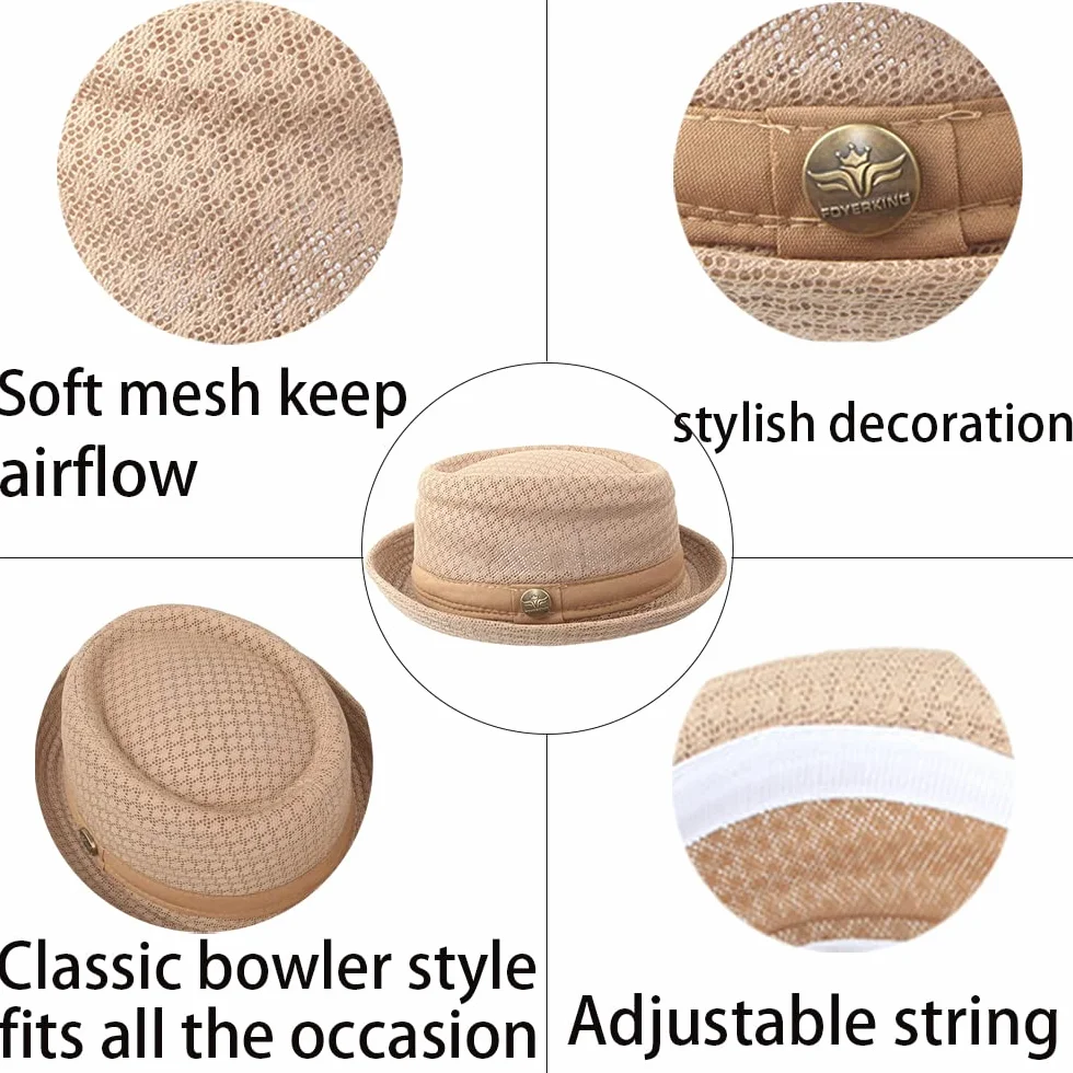 ZffXH Cappello Pork Pie Uomo Estivo, Pezzi Cappello Estivo A Rete Per Torta Di Maiale Fresco Raffreddamento Spiaggia Party Cap Boater Porkpie Breaking Bad Hat Costume Straw UK