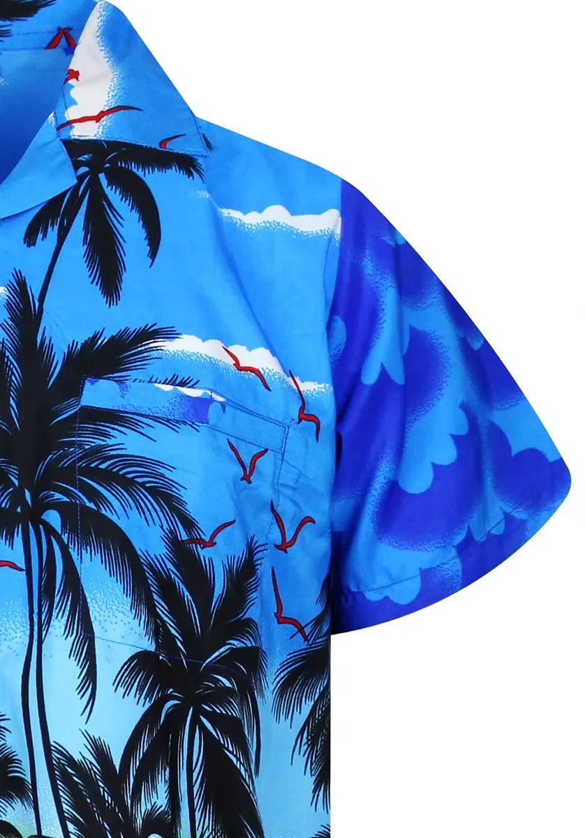 King Kameha Funky Camicia-Hawaiana Uomo Manica-Corta Elegante Palme Tropicali per Le Vacanze al Mare Unisex