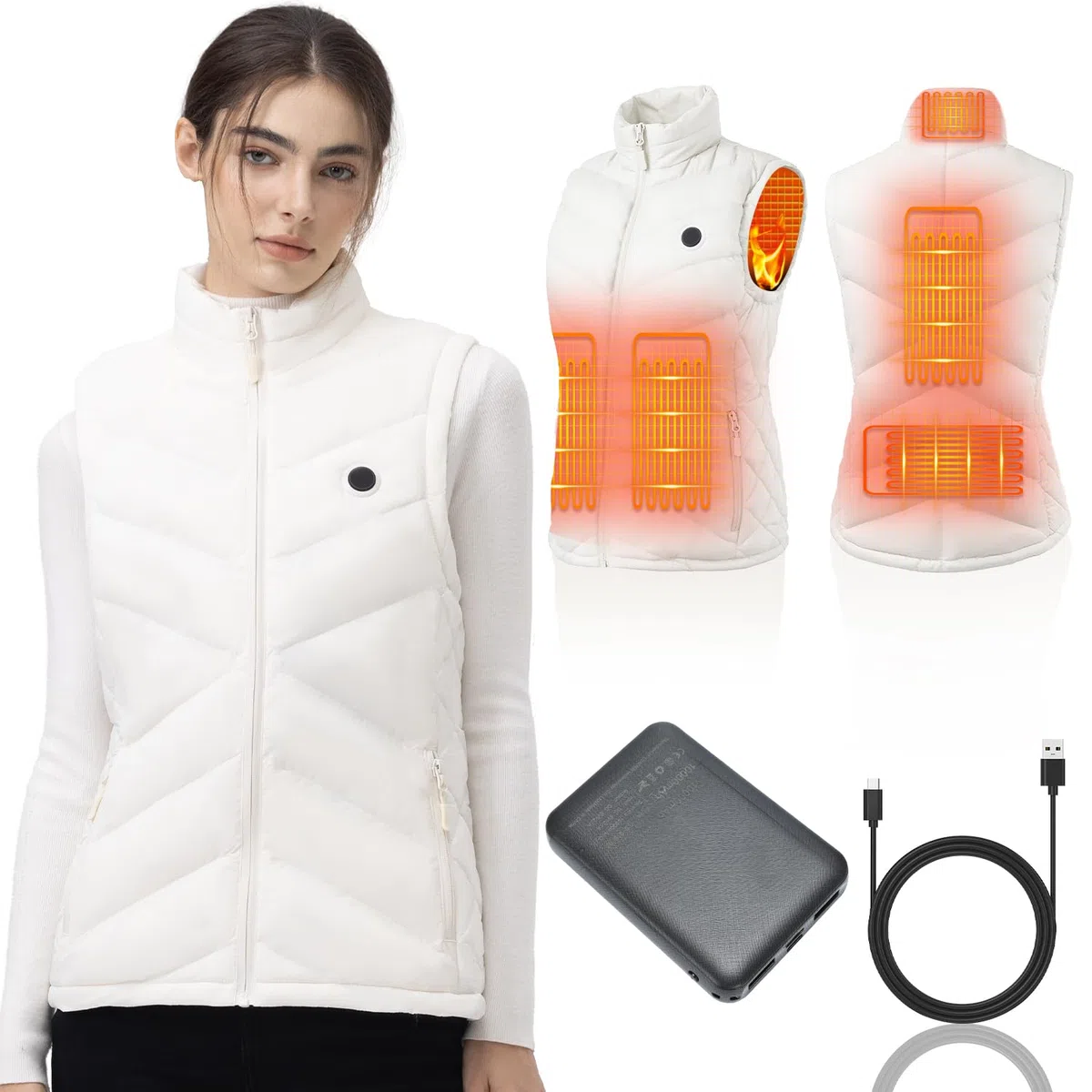 Gilet Riscaldato da Donna con Batteria 10000 mAh, Gilet Elettrico Invernale Caldo a Vestibilità Aderente e Confortevole – Ideale per Escursionismo, Campeggio, Uso Quotidiano e Regalo di Natale