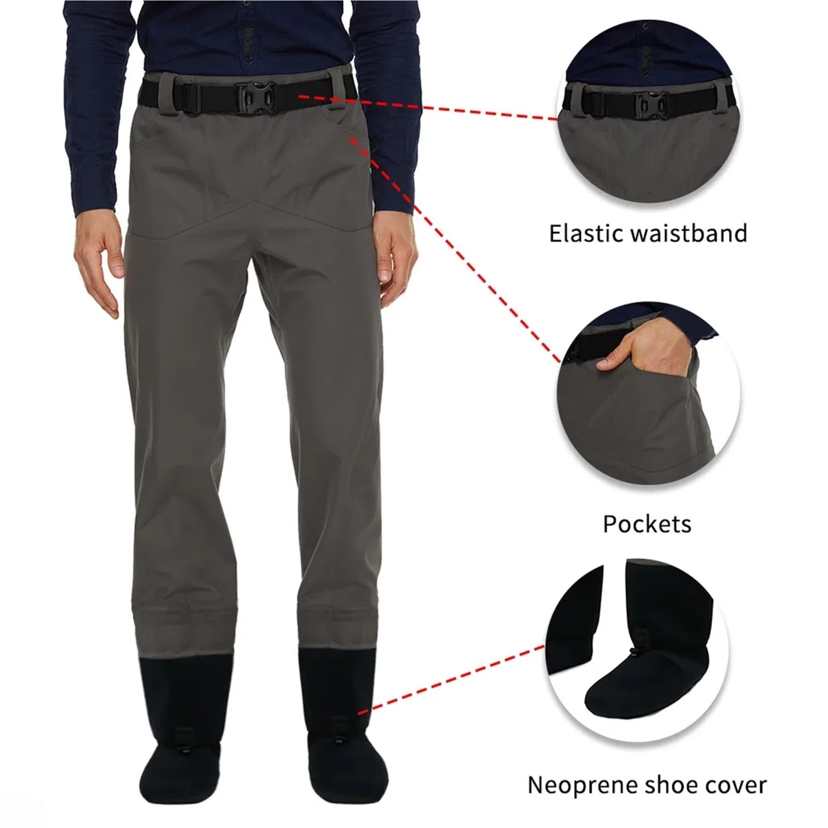 Wader da Pesca Trampolieri da Pesca da Uomo Pantaloni da trampoliere in Vita Tessuto Impermeabile a Tre Strati con Calzini in Neoprene nelle giornate Fredde per Pesca(M)