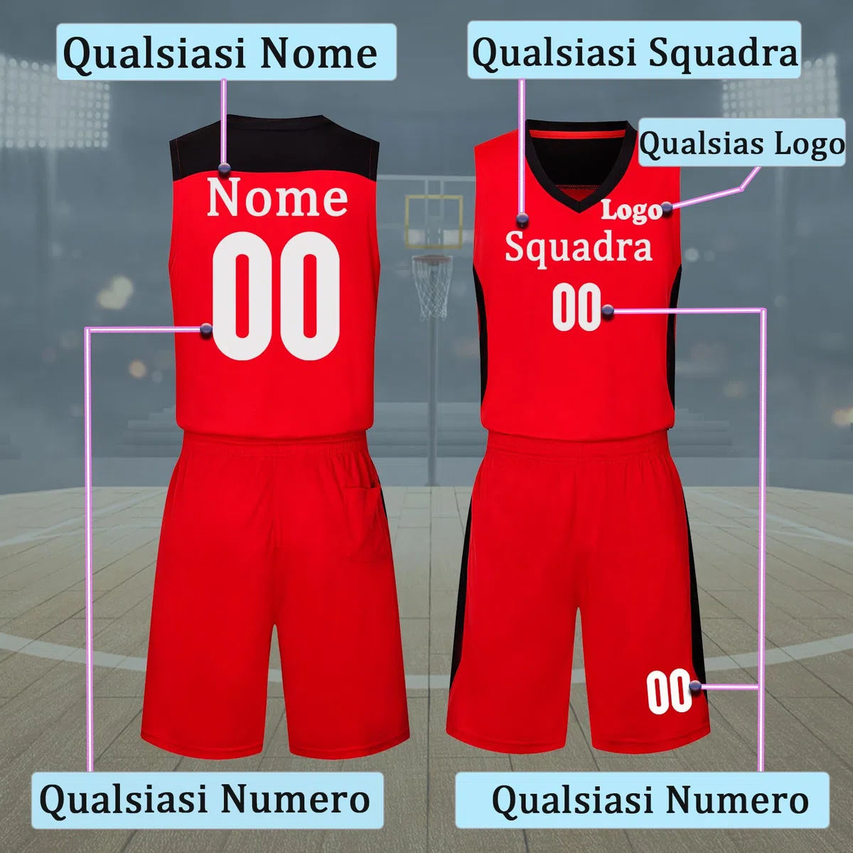 Completo da Basket Bambino da Personalizzare Canotta Basket e Pantaloncini con Nome Numero Logo Squadra