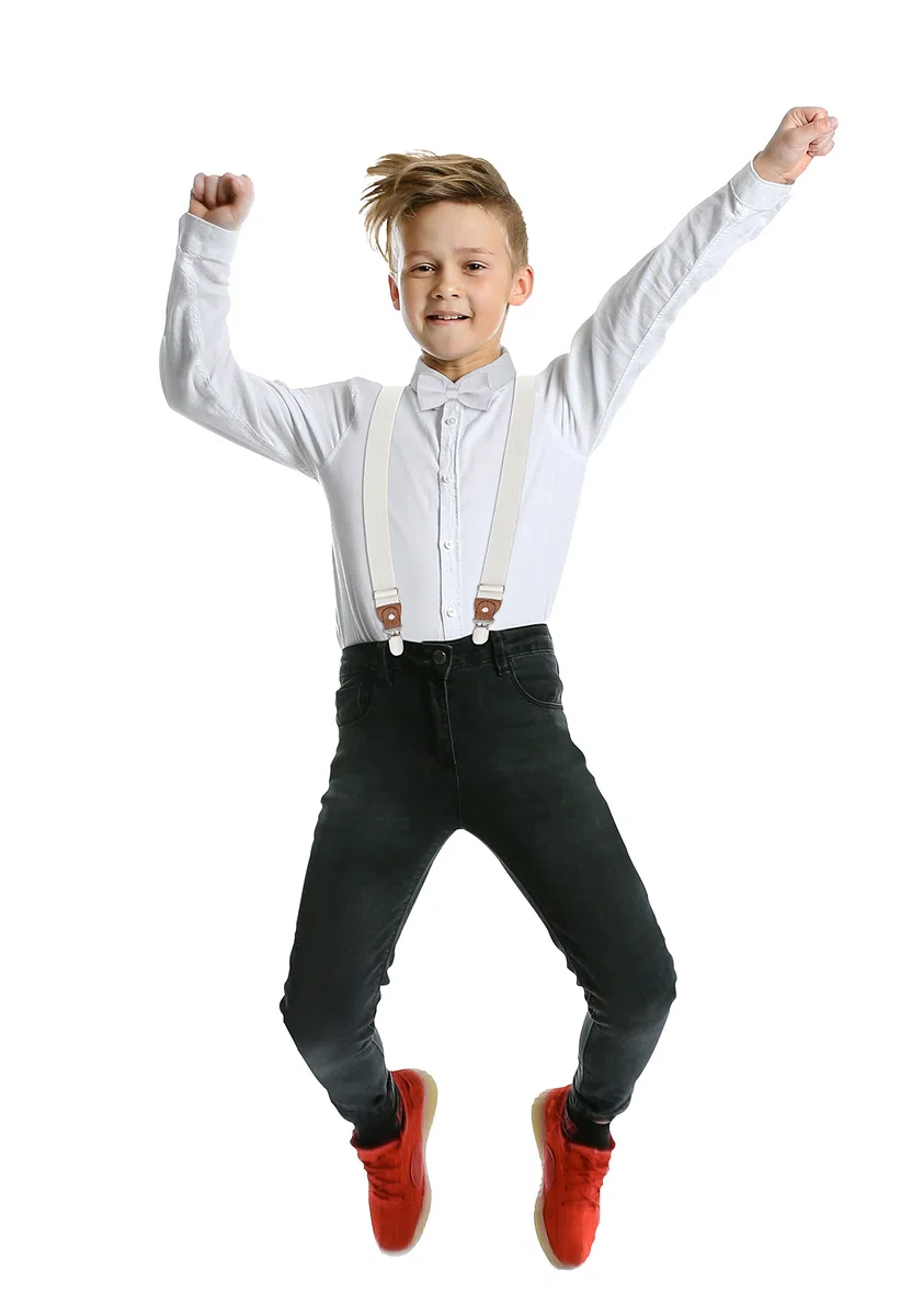 Set di 4, 1-8 anni, bretelle per bambini con papillon, cravatta, cintura ragazzo