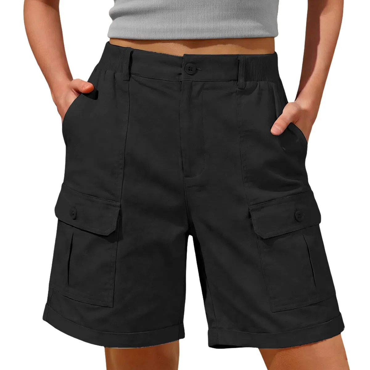 Pantaloncini Donna Estivi Cargo Bermuda Vita Elastica Leggeri Trekking Pantaloni Corti Casual Esterno Asciugatura Rapida Shorts per Viaggi Escursioni con 4 Tasche S-XXL