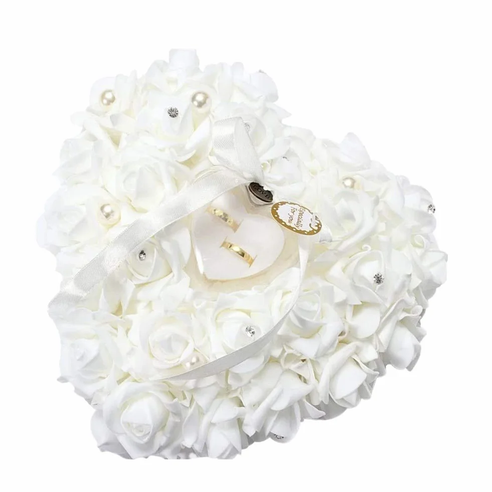 Cuscino per fedi nuziali in nastro, romantico, a forma di cuore, per portare gli anelli di nozze, cuscino, bomboniera, porta regalo, decorazione, dimensioni 24 x 25 cm