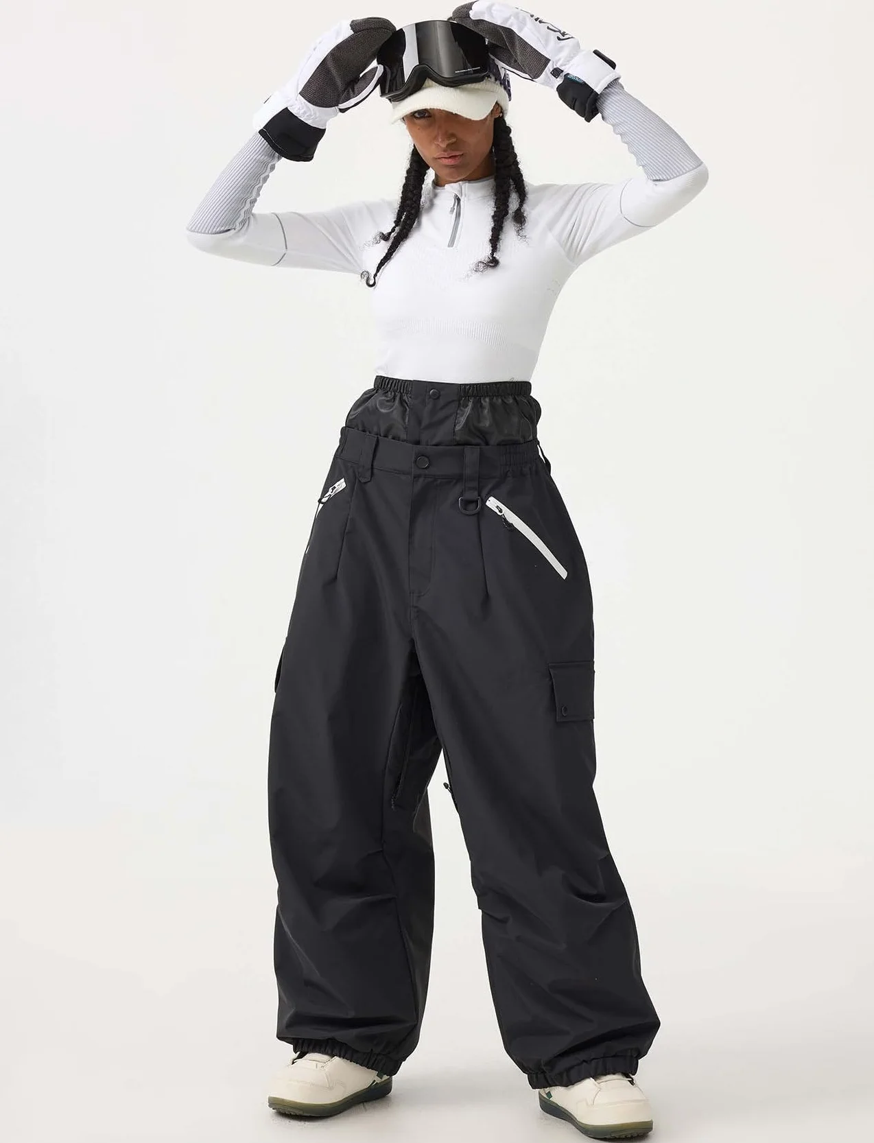 GSOU SNOW Uomo Donna Pantaloni da Sci Baggy Pantaloni da Snowboard Larghi Pantaloni da Neve Oversize - Multitasche Impermeabile Antivento Traspirante Calda