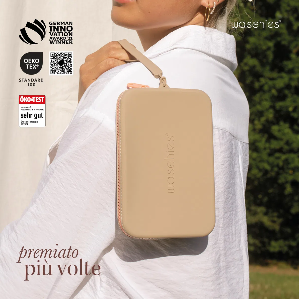 Waschies "Travel Set Kids" - Borsa da viaggio sostenibile e idrorepellente con spugne lavabili riutilizzabili, set per viaggi e regali, grigio., m