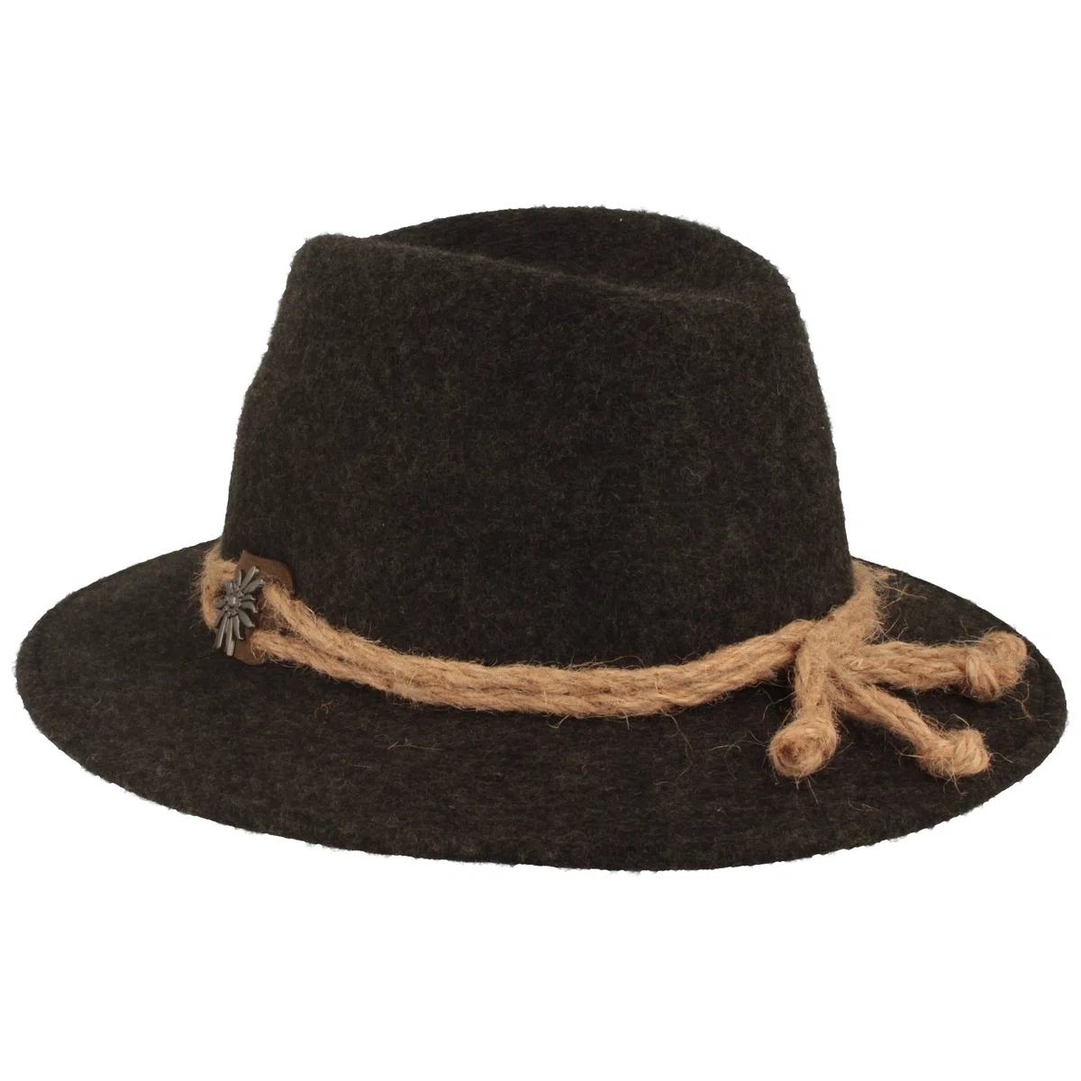 Breiter Cappello Tradizionale da Uomo Cappello in Feltro Stile Tirolese 100% Lana Corda di Canapa Stella Alpina e Tesa Stretta Capelli Unisex