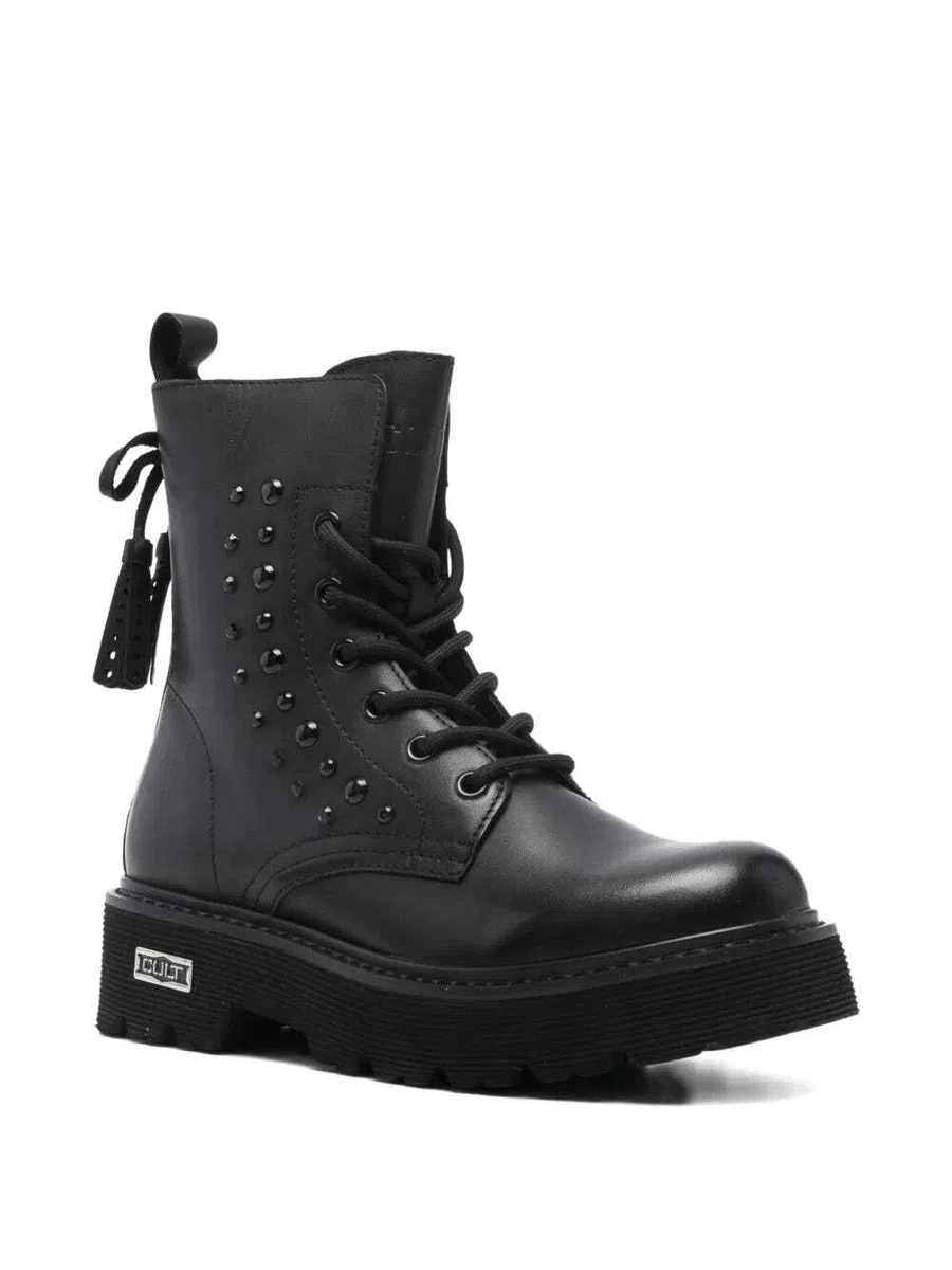 Cult CLW434901, Stivaletti Donna in Pelle Nera, Tacco 4,5 cm, Plateau 3 cm, Altezza Gambale 16,5 cm