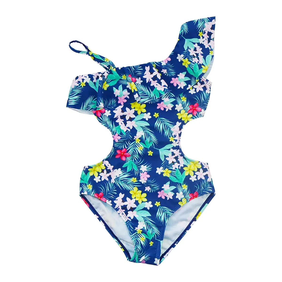 Generico Costume da Bagno Intero Bambina 4-15 Anni Piscina Costume Intero Bambina Nuoto Cut out Monospalla Floreale Costumi da Bagno Interi Mare Volant Schiena Scoperta Monokini Sportivo Spiaggia