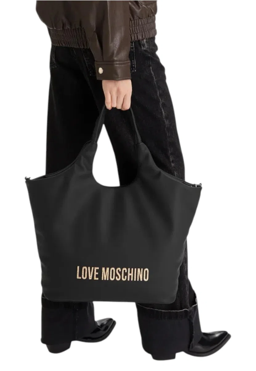 Love Moschino BORSA PU GRS NERO+HAMMERED LOGO