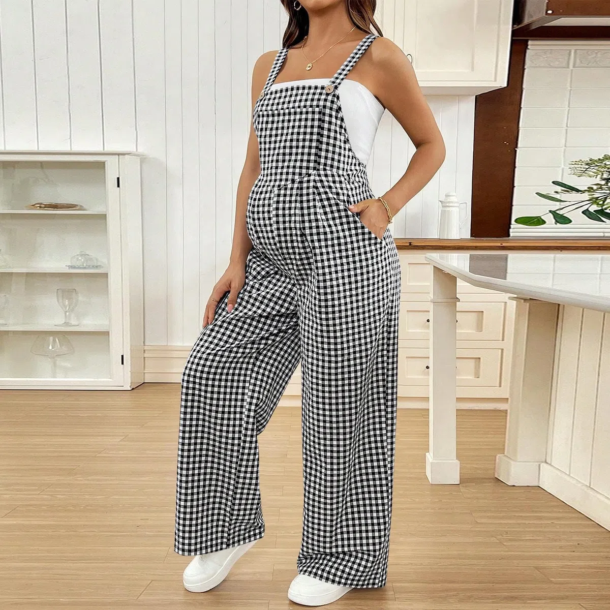 Salopette Premaman da Donna,2026 Stampa a Quadri Pantaloni Tuta Vita Regolabile Pantalone Palazzo Estiva Pantaloni,Comodi Morbido Leggings vestibilità Ampia Pants Elegante Abbigliamento