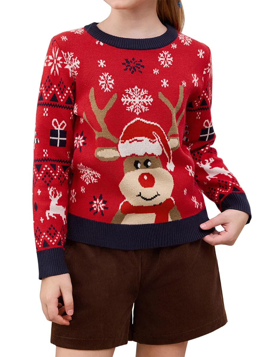 Saodimallsu Maglioni Natalizi Famiglia Donna Uomo Bambini Unisex Maglione di Natale Motivo Renna Maglione Invernale