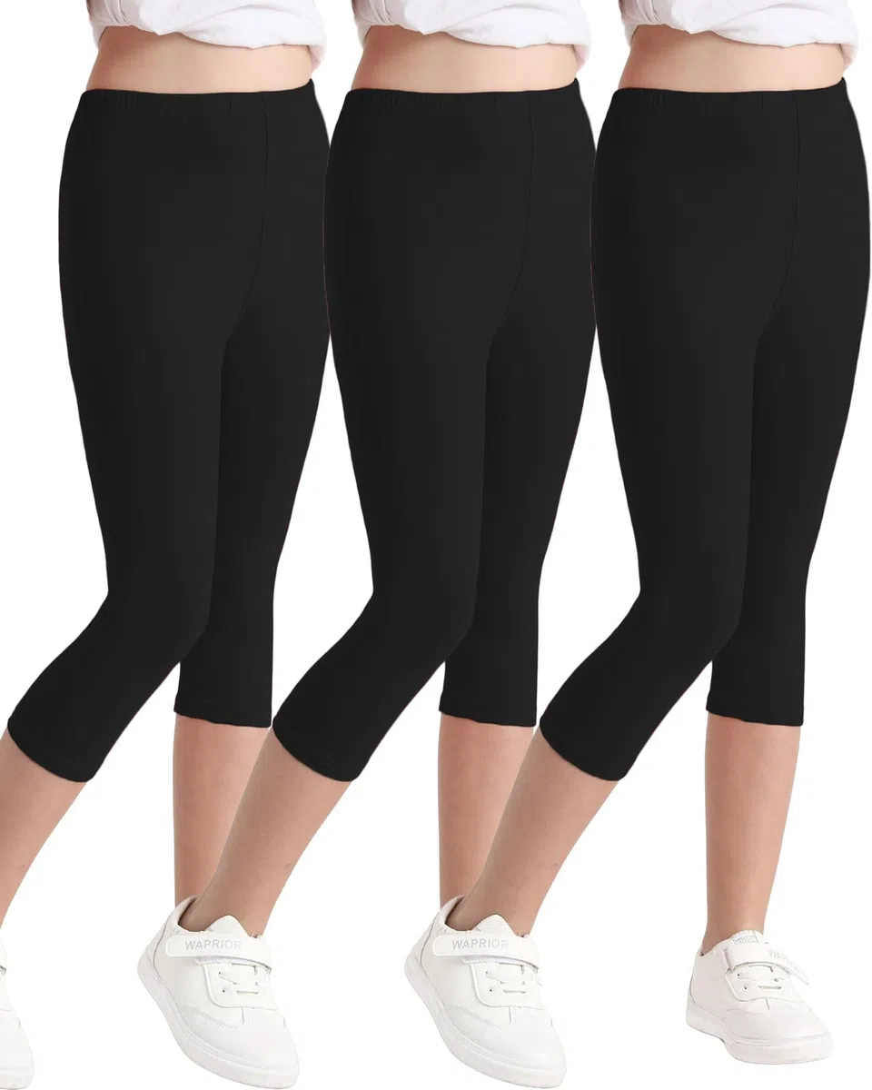 Domee Leggings 3/4 Pinocchietti Pantaloni Corti Cotone Estivi Bambina 3 Pack
