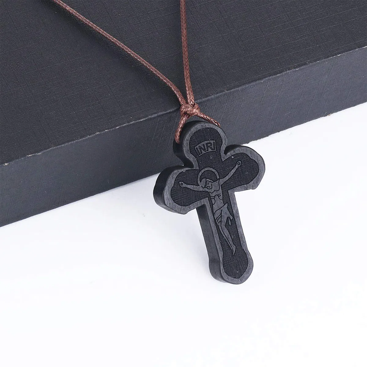 COTTVOTT Collana con ciondolo a forma di croce ortodossa in legno con crocifisso cristiano e preghiera, Gesù per donne e uomini