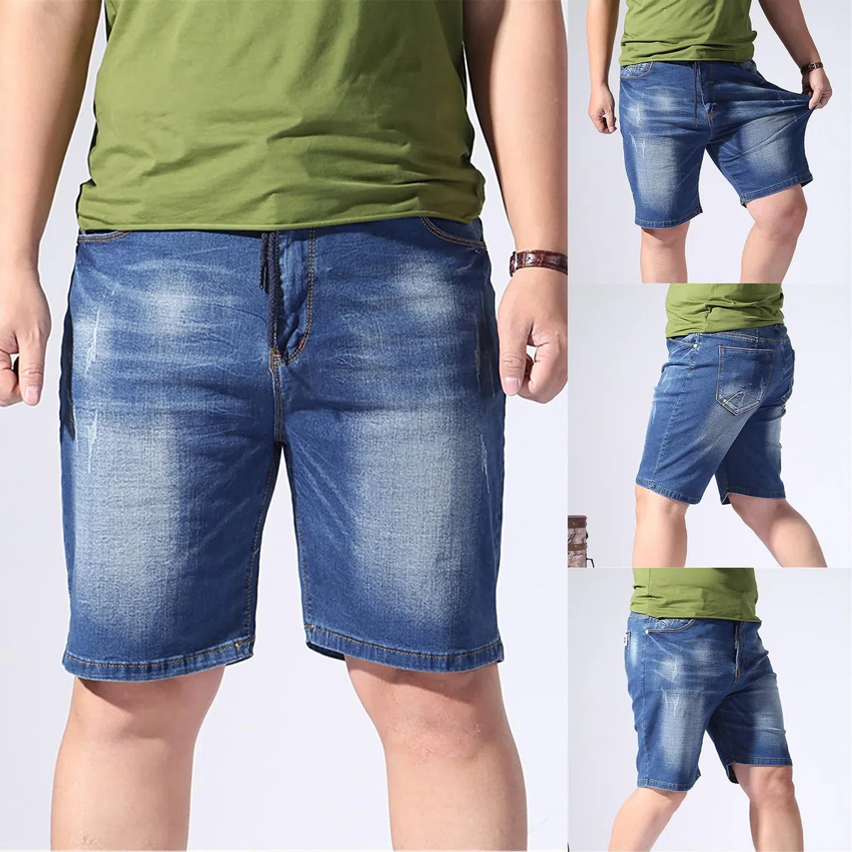 Jeans da uomo, estivi, casual, con elastico in vita, coulisse e tasche, pantaloni cargo oversize, pantaloni corti da allenamento, pantaloncini sportivi