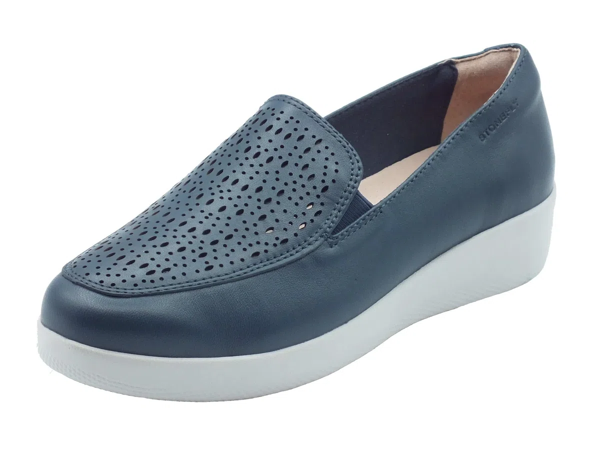 Stonefly 218962 Paseo Nappa Ocean Blue Mocassini Confort per Donna in Pelle con Elastici