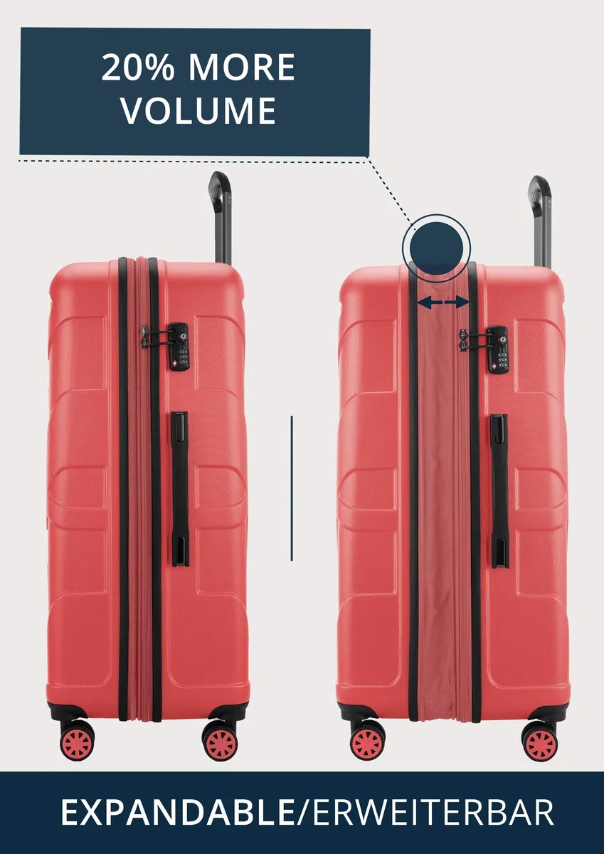 Suitline - Valigia Trolley espandible rigido grande ABS TSA 4 ruote, 76 cm, 110 litres, Corallo