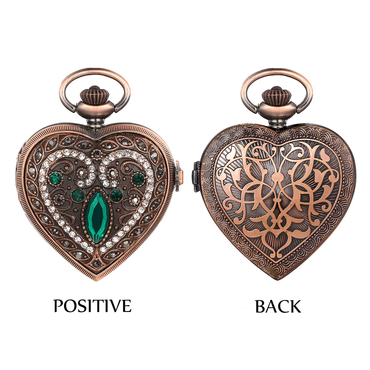JewelryWe Orologio da Tasca Uomo al Quarzo Forma Cuore Collana con Ciondolo Orologio con Zircone