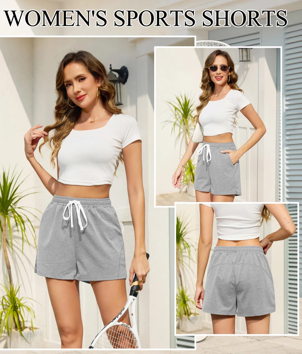 Vlazom Short Sportivo Donna 95% Cotone con Cuciture Rinforzate Tasche e Vita Regolabile