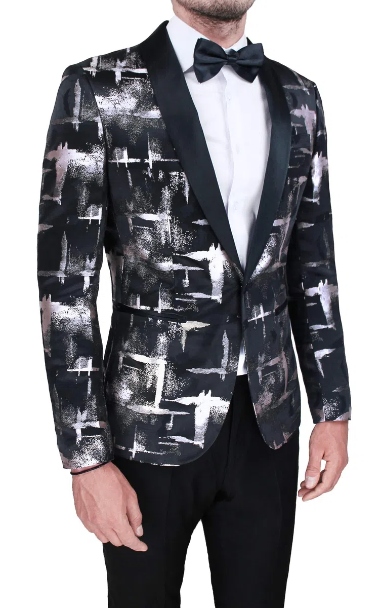 Evoga Abito Completo Uomo Class Sartoriale Damascato Elegante Smoking Vestito Cerimonia