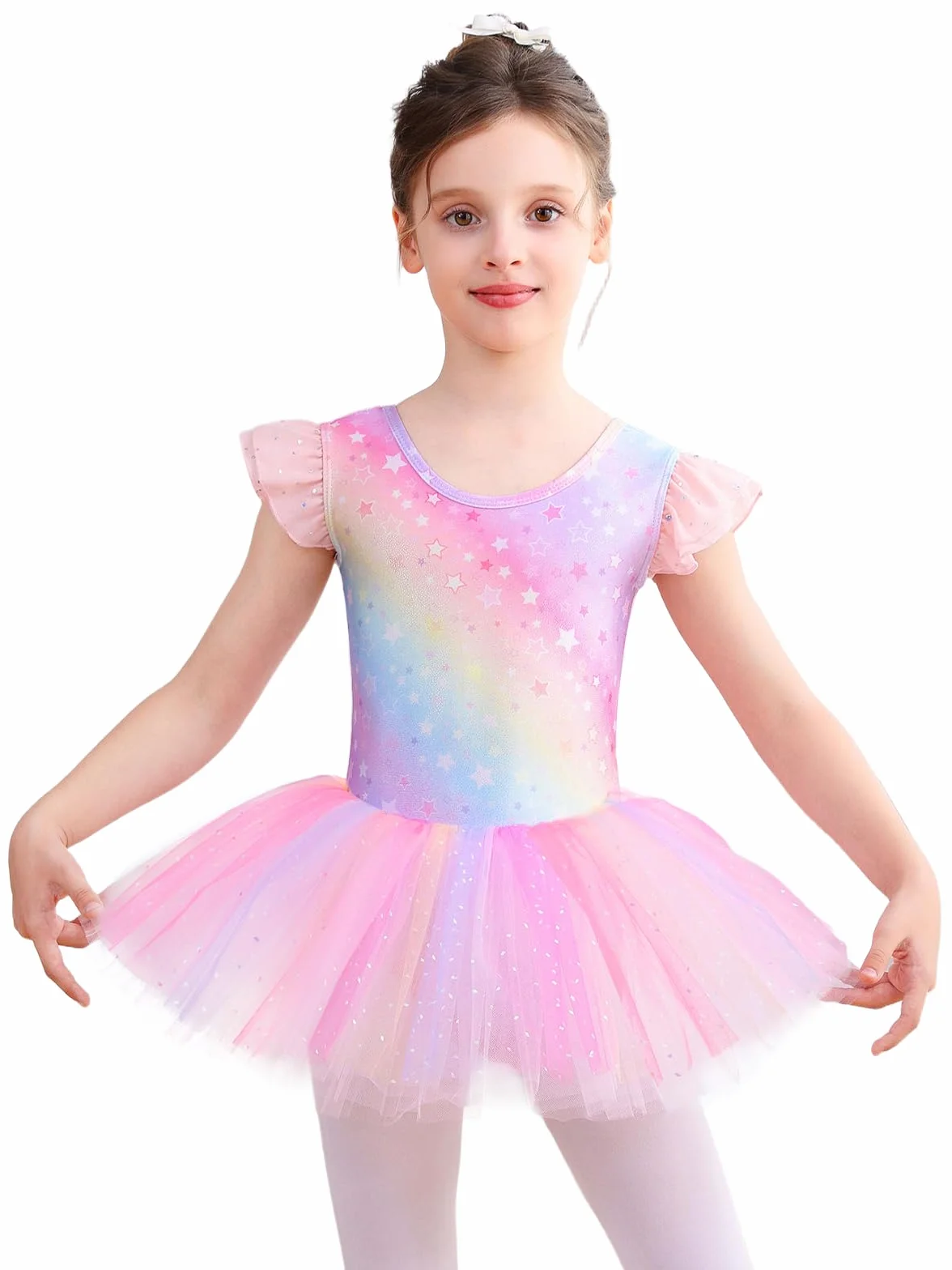 Bezioner Vestito Danza Bambina Tutu Danza Classica Bambina Body Danza con Tutu Abiti da Balletto Ragazze Manica Corta