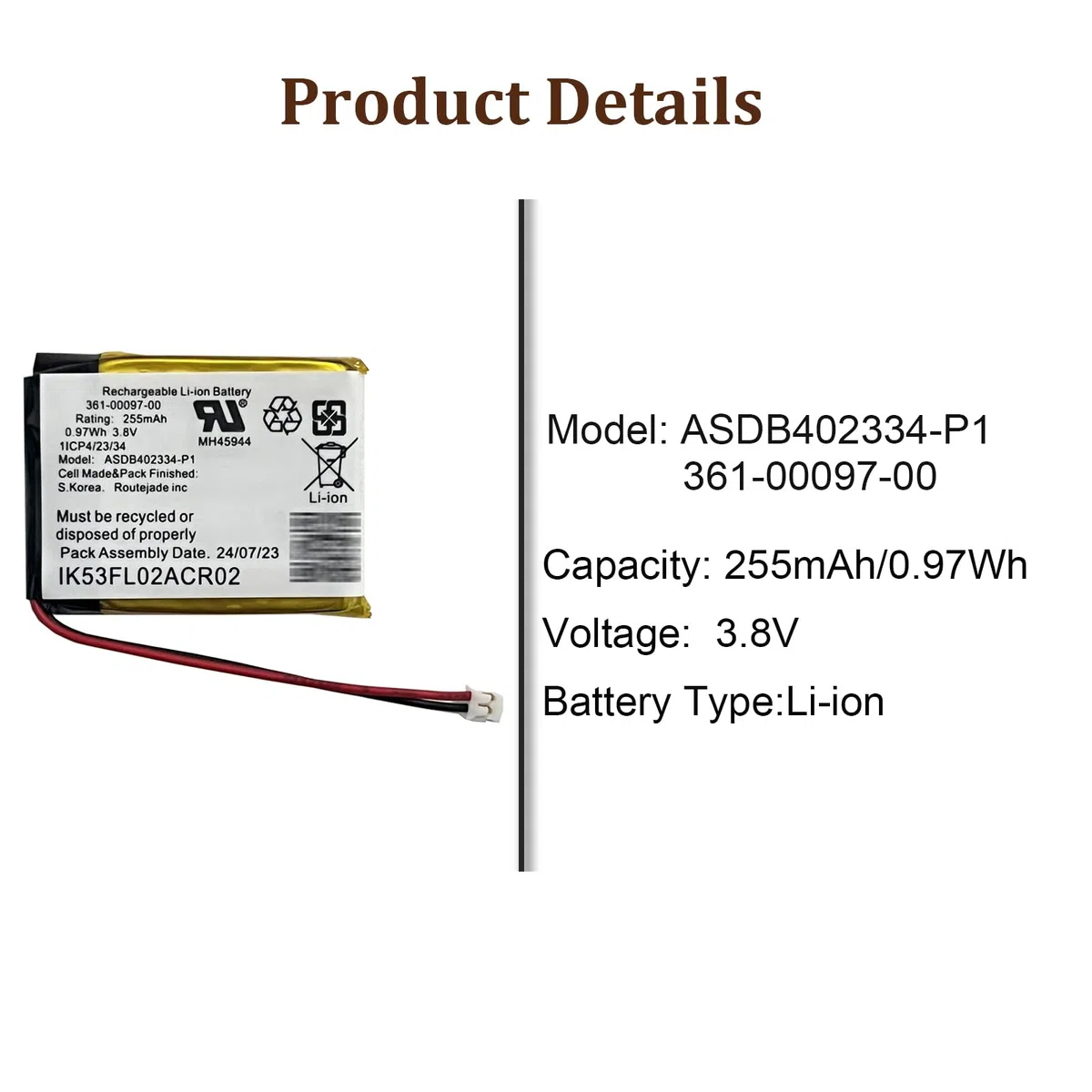 Batteria di ricambio 361-00097-00 ASDB402334-P1 compatibile con Gar-min Fenix 5/5X Smartwatch Watch