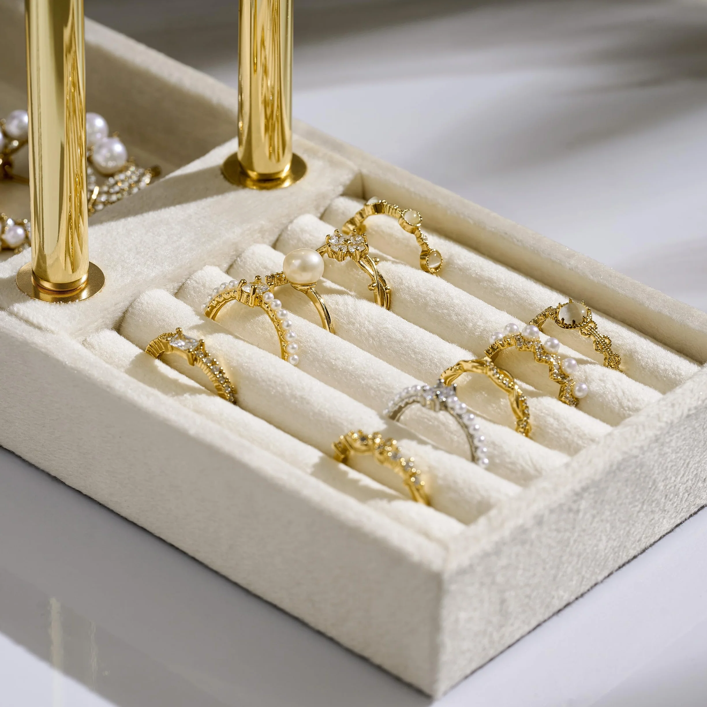 Josmimic Organizer per Gioielli a 2 Livelli, Beige per Rimovibile, Supporto per Braccialetti, Collane, Orologi, Anelli
