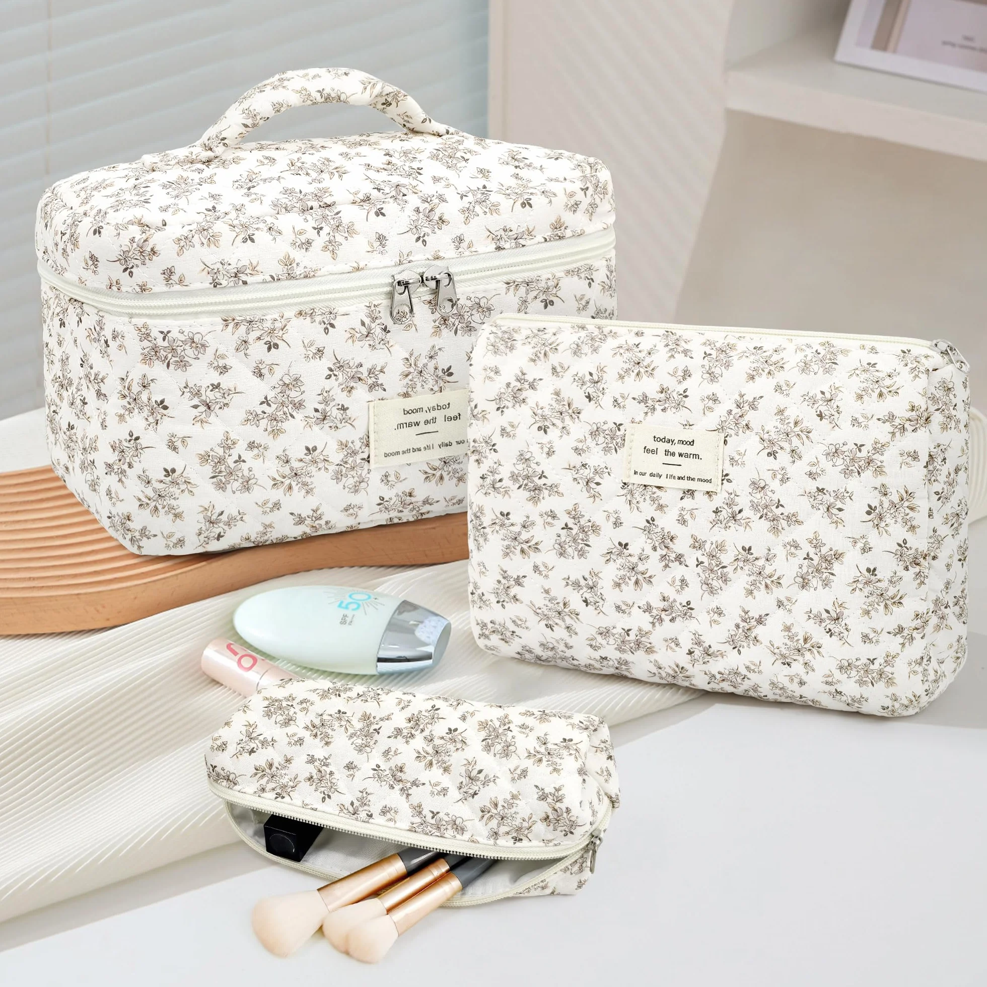 YMIFEEY Set di 3 trousse da toilette per donna - Grande e piccola - Trousse per trucchi - Trousse da toilette - Trousse da viaggio - Organizer per donna