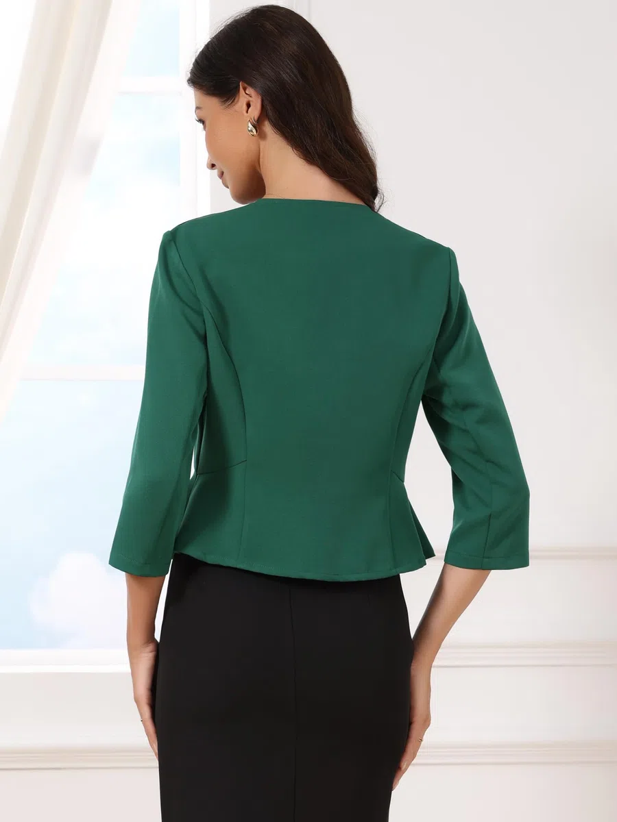 Allegra K Donna Blazer Elegante per Giacca da Lavoro Business Peplo con Maniche A 3/4, Colletto Aperto sul Davanti E Apertura sul Davanti