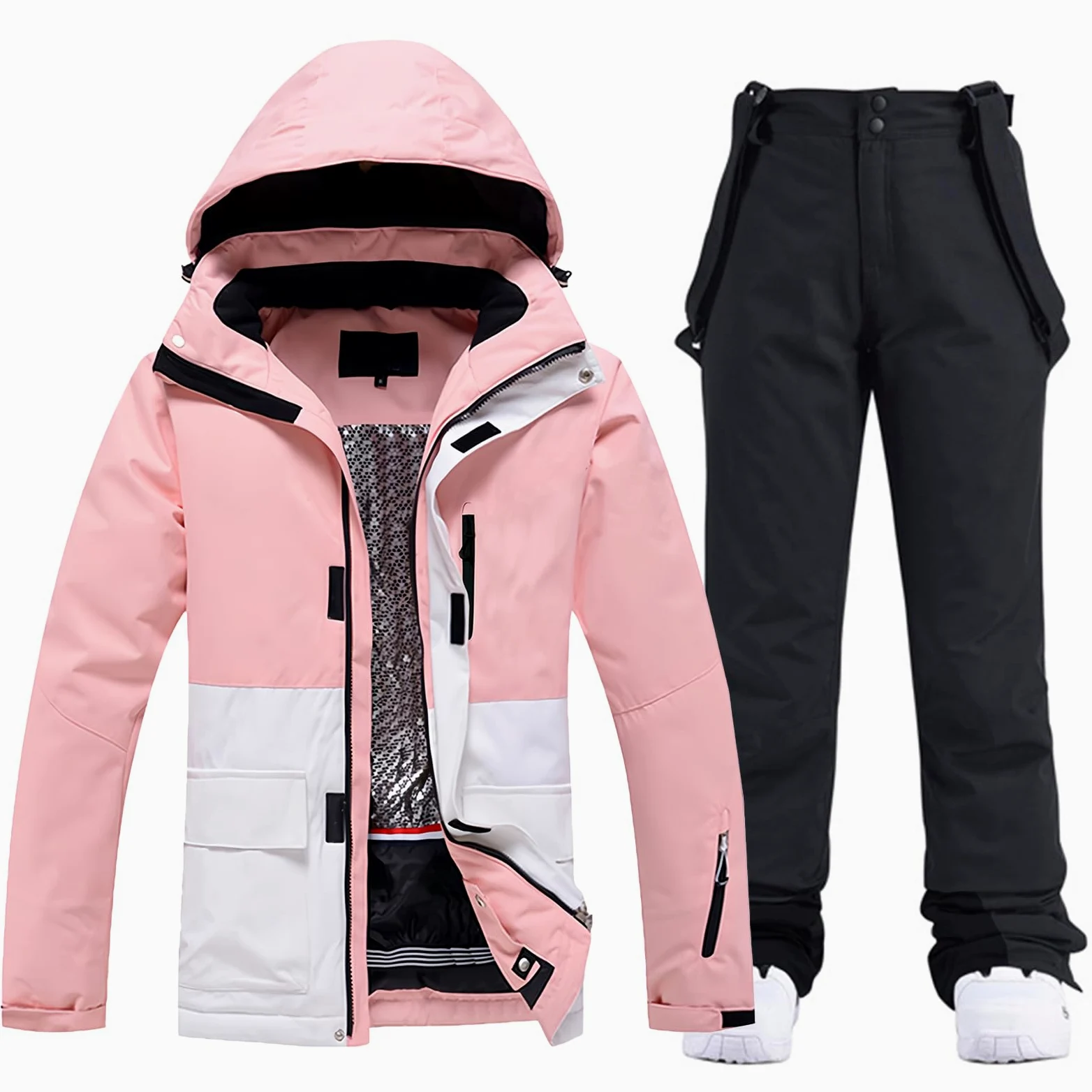 HOTIAN Giacca da sci da donna, 2 pezzi, set da sci da donna, impermeabile, antivento, invernale, caldo, sci, neve, set da snowboard