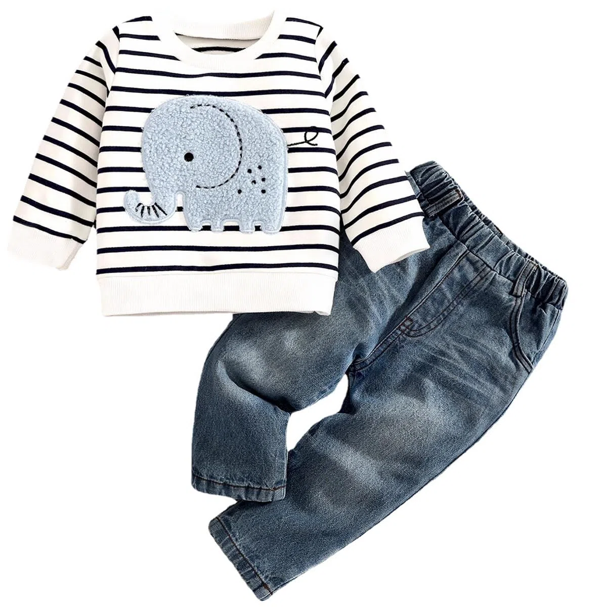 Abbigliamento Bambino Set Manica lunga Stampata Felpa Top + Denim Strappati Jeans Pantaloni 2 Pezzi Autunno Primavera Vestiti Outfit 6-24 Mesi