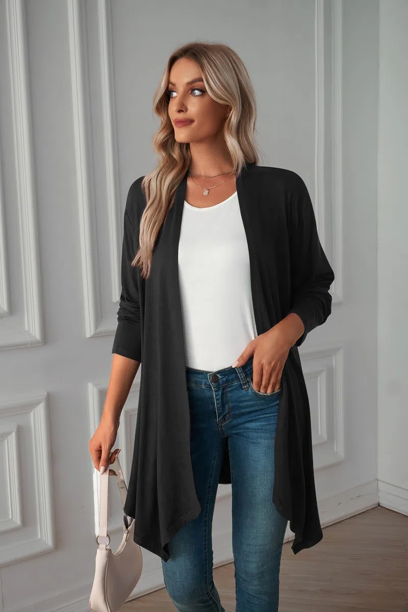 Cardigan Donna Lungo Manica Lunga Cardigan Leggero Estivo Autunnale Coprispalle Elegante Casual