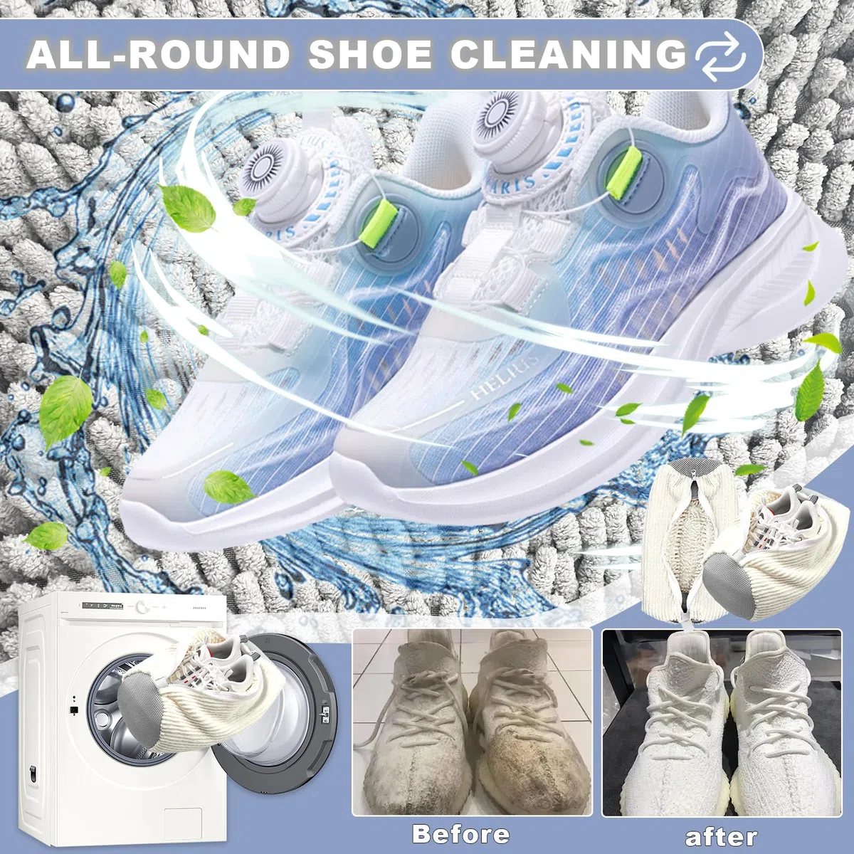 Sacchetti di lavaggio per scarpe, 2 pezzi, per lavatrice, per scarpe, maggiore attrito all'interno, con chiusura lampo, per sneaker, riutilizzabili